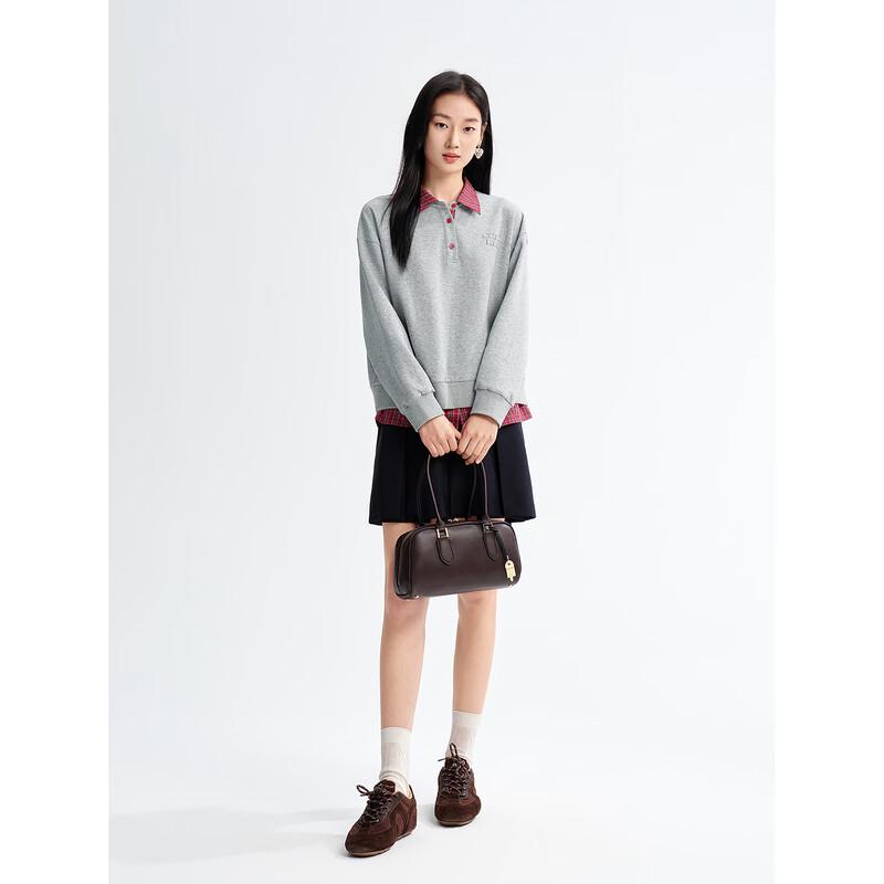 Women's College Style Faux Two-Piece Plaid Sweatshirt