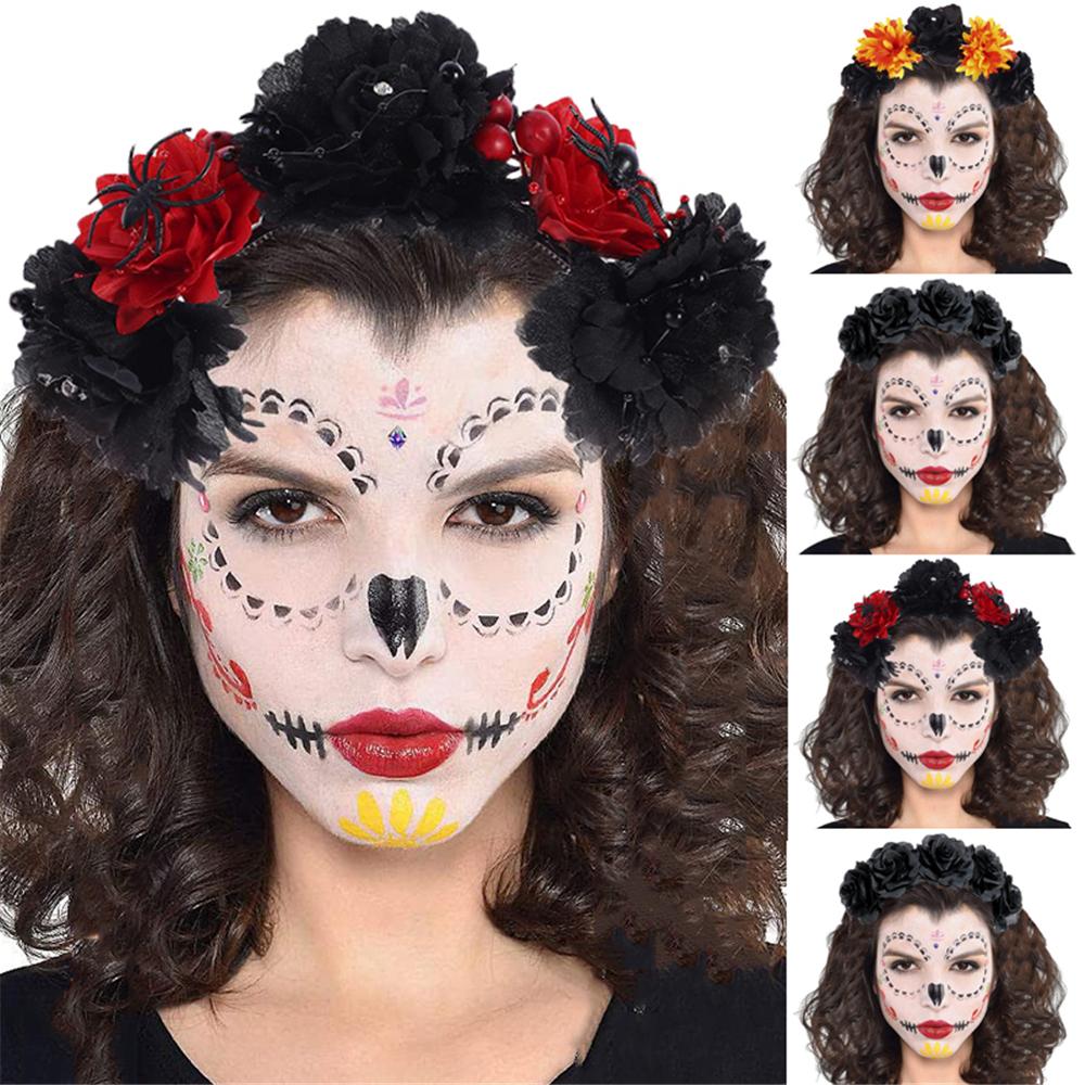 Spider Skull Halloween Headpiece Party Costume Mardi Gras Headgear Flower Headbands  for Women