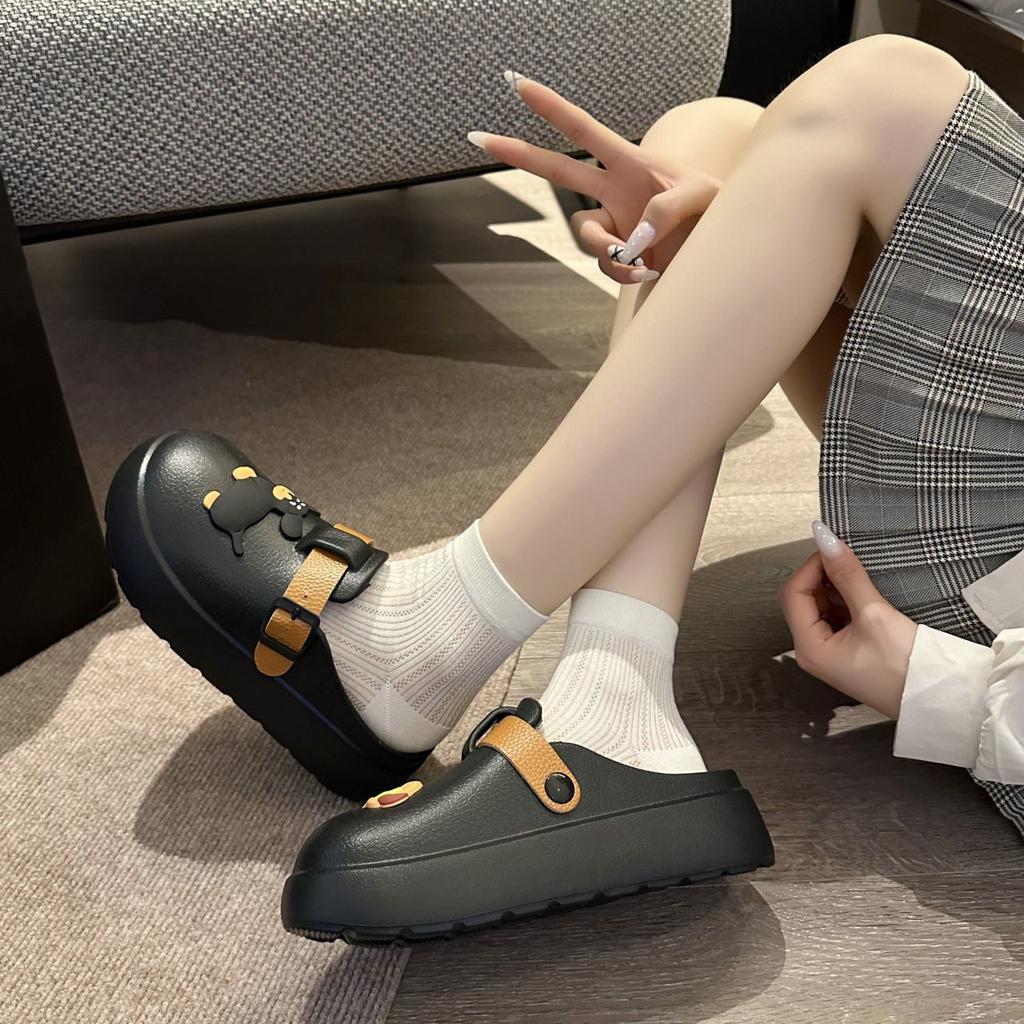 Lazy half-drag women's slippers 2025 spring and summer wear cartoon cute bag head muffin beach cool slippers women