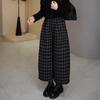 Damen Schwarz Retro Karomuster Woll Weite Hosen - 2025 Herbst/Winter Koreanischer Stil, Verdickt, Locker, Figurschmeichelnd, Neun-Zehntel Länge