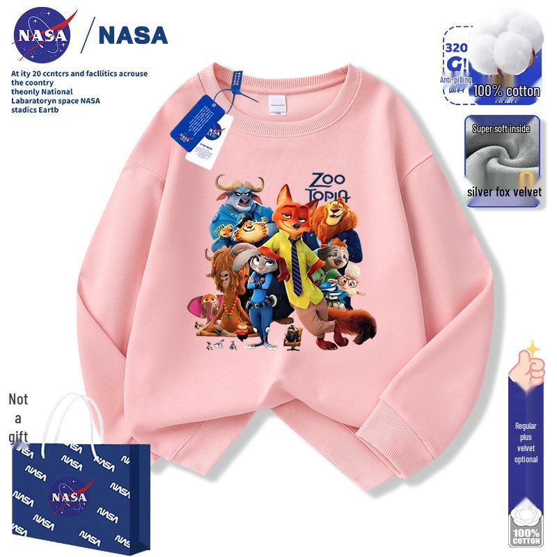 NASA Zootopia Kids Velvet Sweatshirt - Nick & Judy Cartoon Warm Top for Boys & Girls (Autumn/Winter)