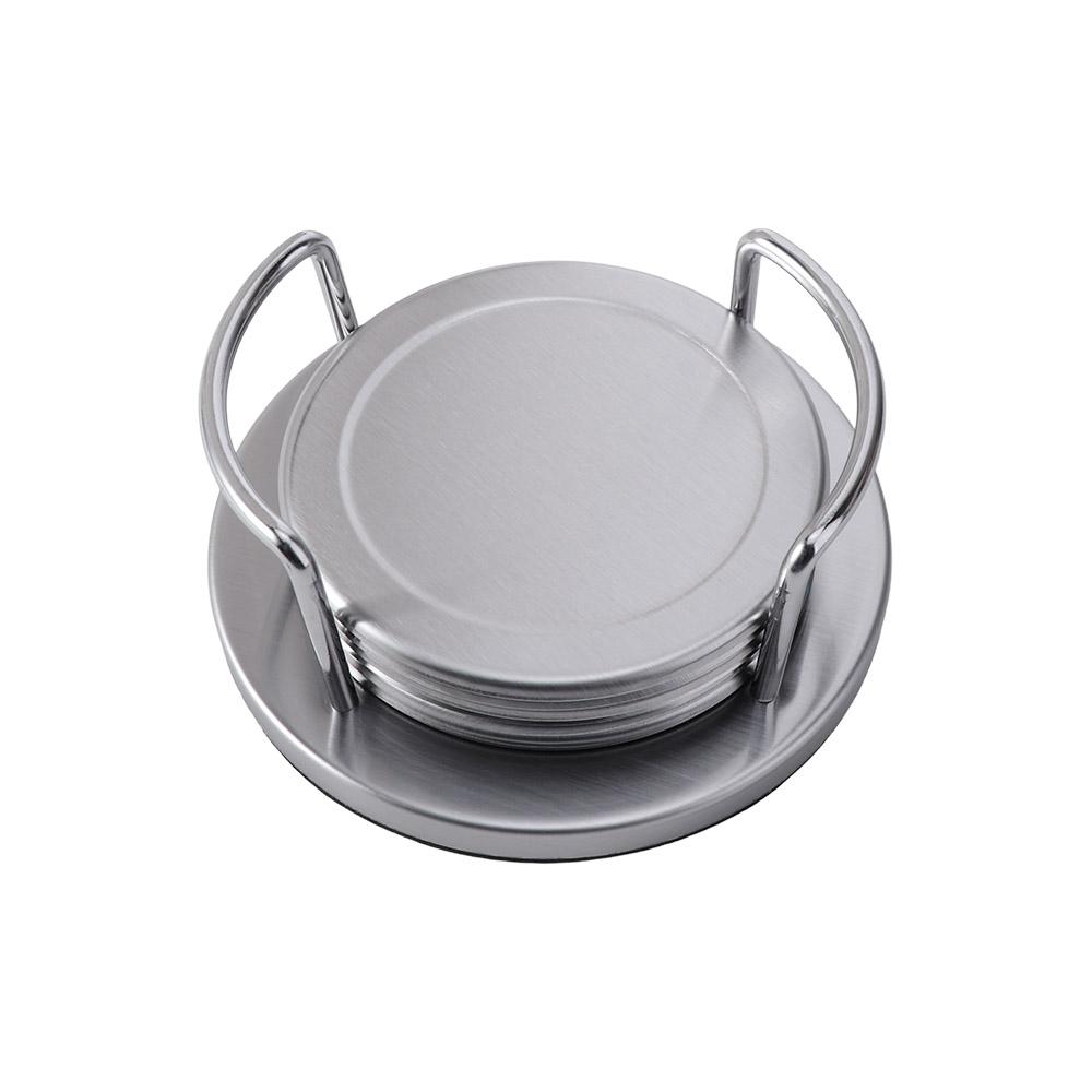 6 Pieces Silver Stainless Steel Coaster Round Drink Pad Creative Cup Mat Restaurant