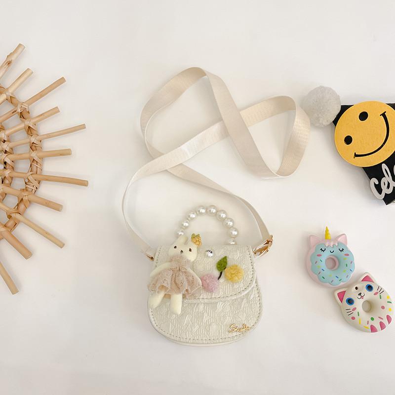 Очаровательная детская миниатюрная сумка-кролик с жемчугом, дышащим дизайном и стильными цветами для повседневного использования Rabbit White