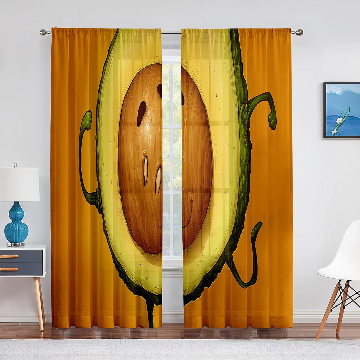 Авокадо Фрукты Овощи Белые Желтые Тюль Шторы для Гостиной Спальни Кухни Декор Шифон — фото 7