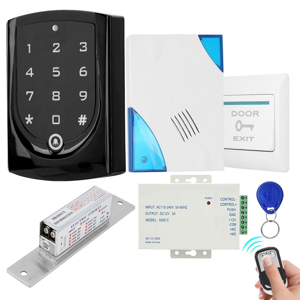 Door Access Control System NO Lock Remote Control Button Doorbell Power Supply 10keyfobs