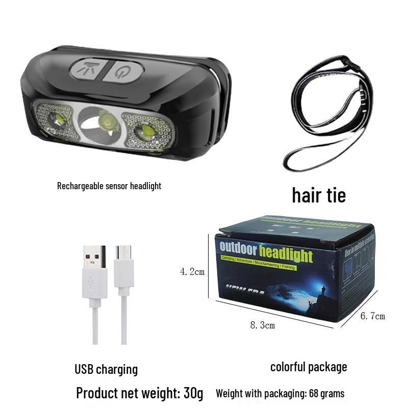 USB Rechargeable LED Induction Headlamp for Self-Defense & Night Fishing - Compact, Strong, Smart Outdoor Lighting