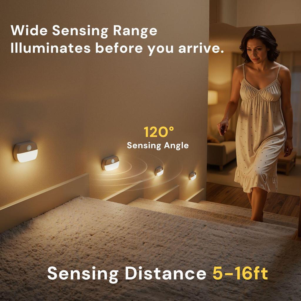 Smart Wireless LED Motion Sensor Night Light for Home, Wake-up, Bedside, Bathroom, Hallway, and Closet