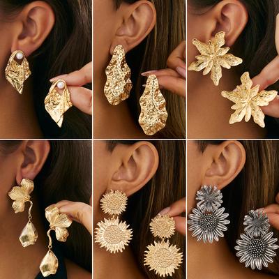 Lava Three-dimensional Sun Flower Pendant Stud Earrings Female, Exaggerated Personality Retro Liquid Ears