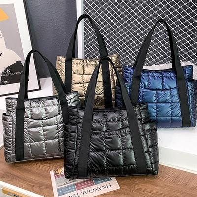 Winter Space Padded Tote Bag For Women Large Capacity Shoulder Bag Fashion Nylon Cotton Top-handle Bag Shopping Bag