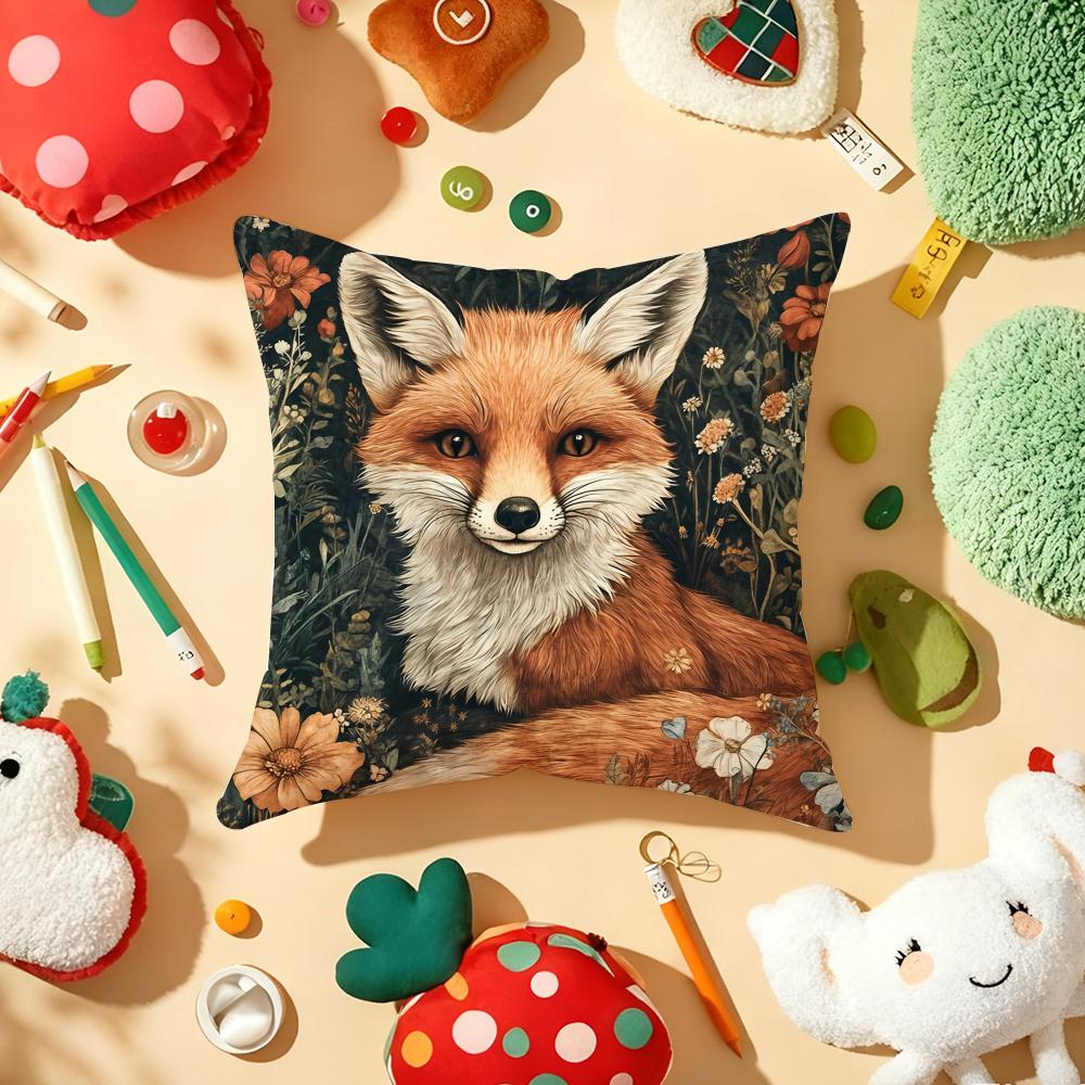 Cute Fox Cushion Cover Plush Fabric Soft Double-Sided Printed Sofa Warm Winter Home Child Gift Pillow Case