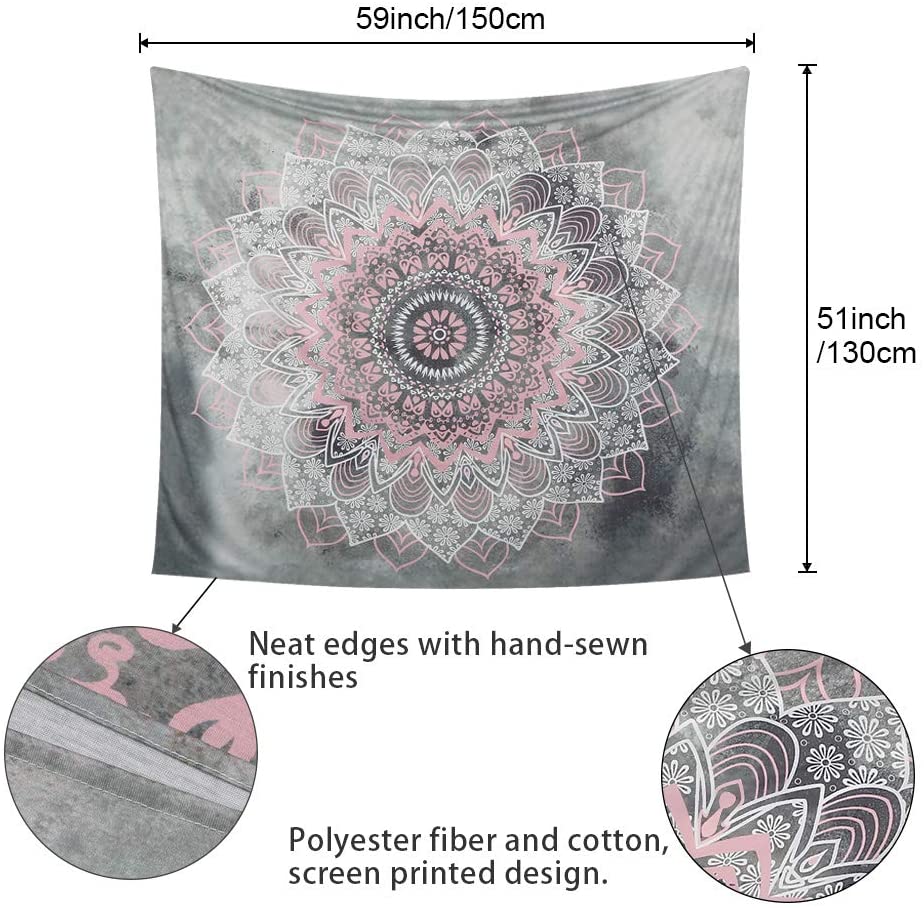 Indian Tapestry Hippie Bohemian Grey Pink Mandala Flower Tapestry Wall Hanging Bedding Tapestry