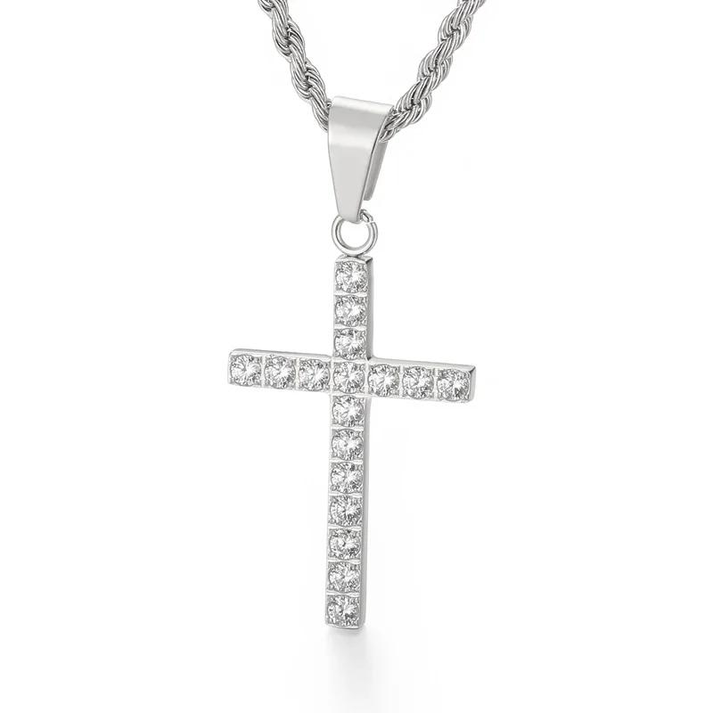 Trendy Pendant Necklaces for Men Metal Cross Stainless Steel Link Chain Accessories Irregularly Male Choker Shiny Jewelry