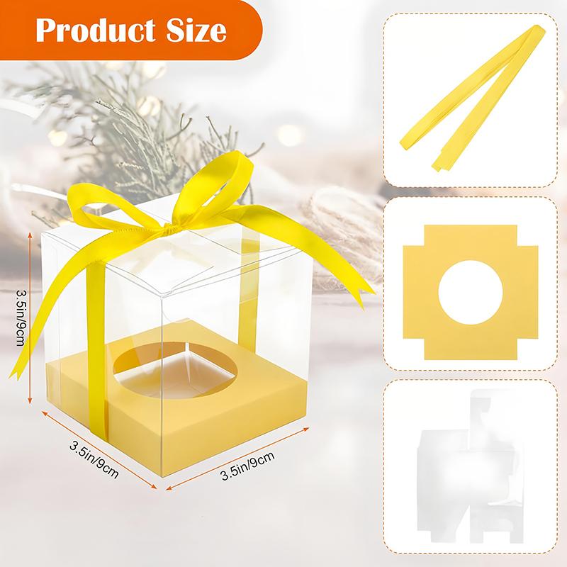 WTEMPO DIY Foldable Clear Gift Boxes with Ribbons for Wedding Favors Birthday Gifts and Festive Party Supplies Transparent Plastic Packaging Boxes