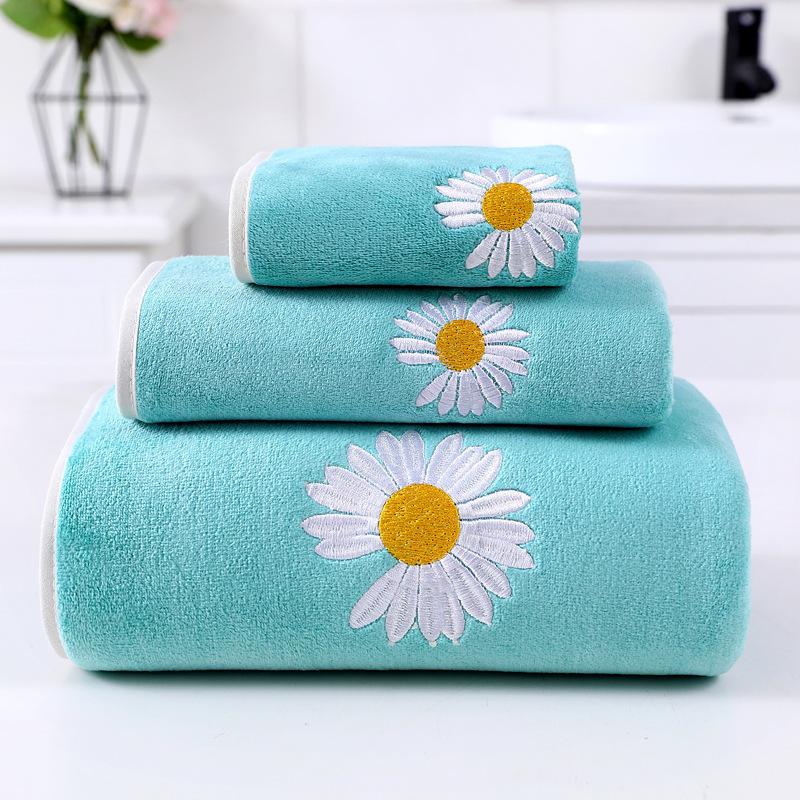 Microfiber Edging Embroidered Towel and Bath Towel Set Set (square towel + towel + bath towel) зелёный