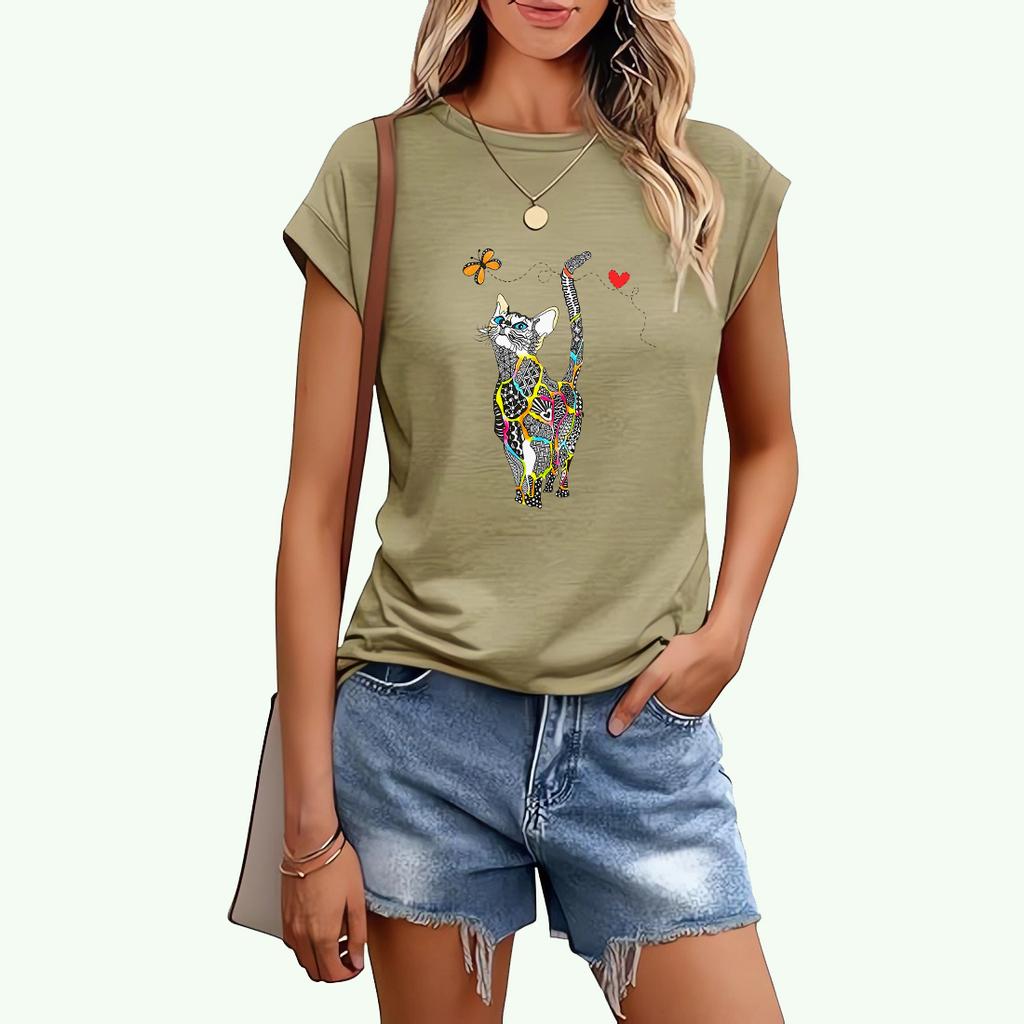 Dámské módní tričko s kulatým výstřihem Jaro&léto Ležérní dámské tričko s potiskem