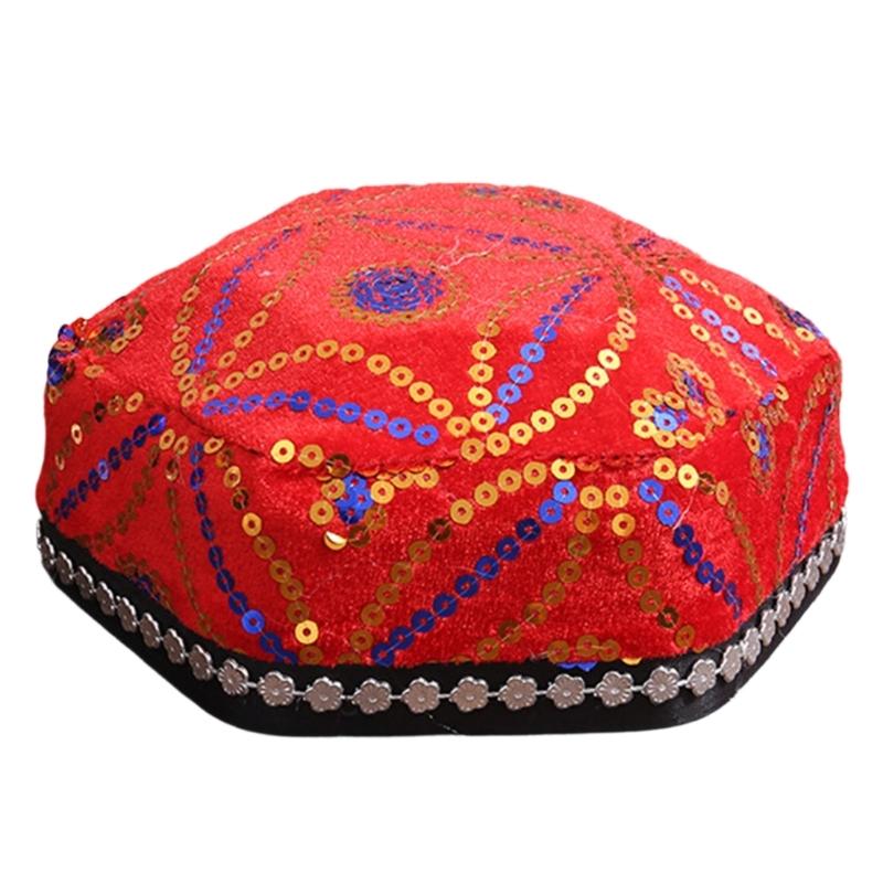 Шестигранная шляпа с уникальным узором, легкая костюмная шляпа, легко переносимая, стильный аксессуар для наряда, унисекс, культурный головной убор red