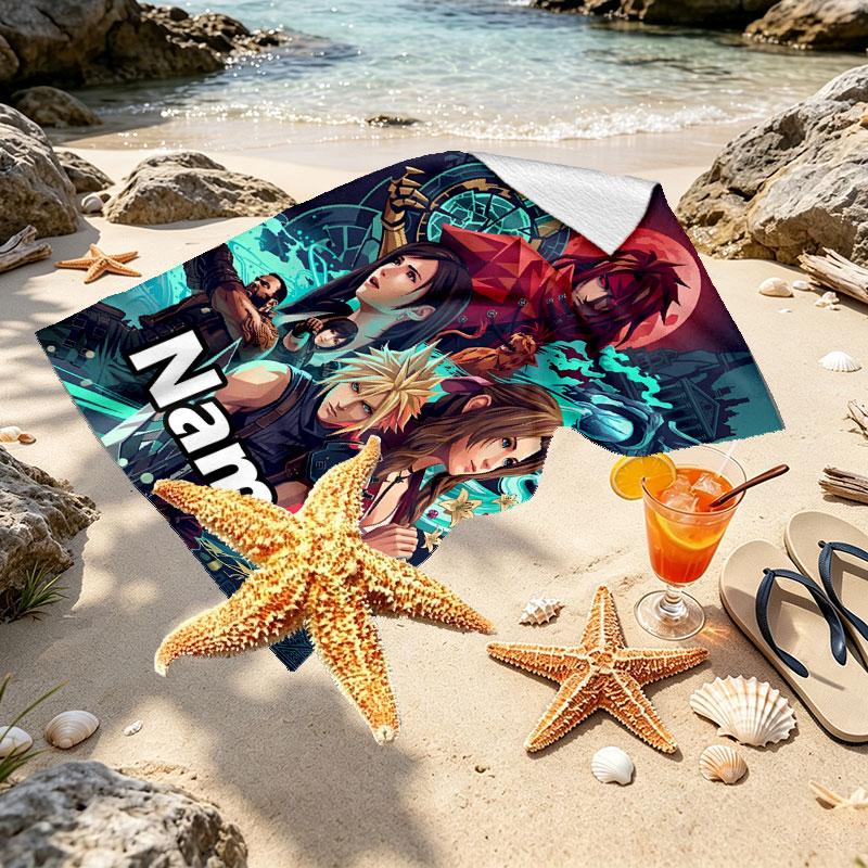 Custom Name Personalized Final Fantasy Print Beach Towel, for Trip Camping Beach Party Home Decor, Birthday Gift for Family & Friends