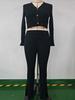 Solid Color Two-Piece V-Neck Short Knitted Cardigan Flared Pants