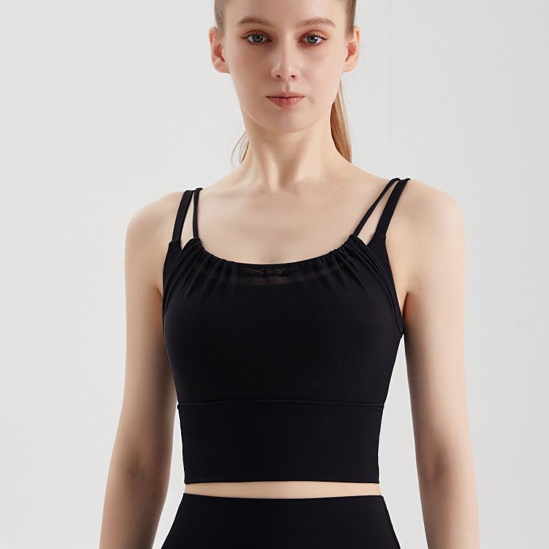 LAHN Women's Shockproof Sports Bra with Pleated Mesh Front for Running and Yoga