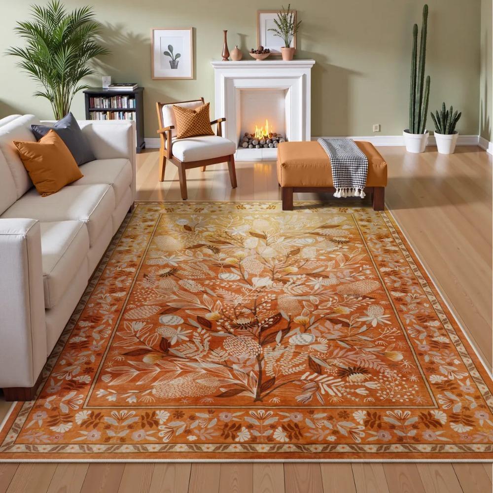 Green Large Area Rugs Botanical Floral Washable Rugs for Living Room Soft Rug for Bedroom Non-Slip Modern Rug Dining Room Mat