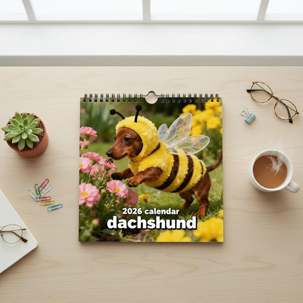 1-5Pcs 2026 Dachshund Hanging Wall Calendar 12 Months Fun Dogs Pets Calendars with Cute Dachshund Photos for Offices Bedrooms