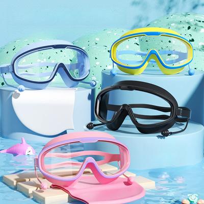 Silicone Swimming Goggles Swim Glasses Big Frame with Earplugs Men Women Professional HD Anti-fog Swimming Parts Huangzi