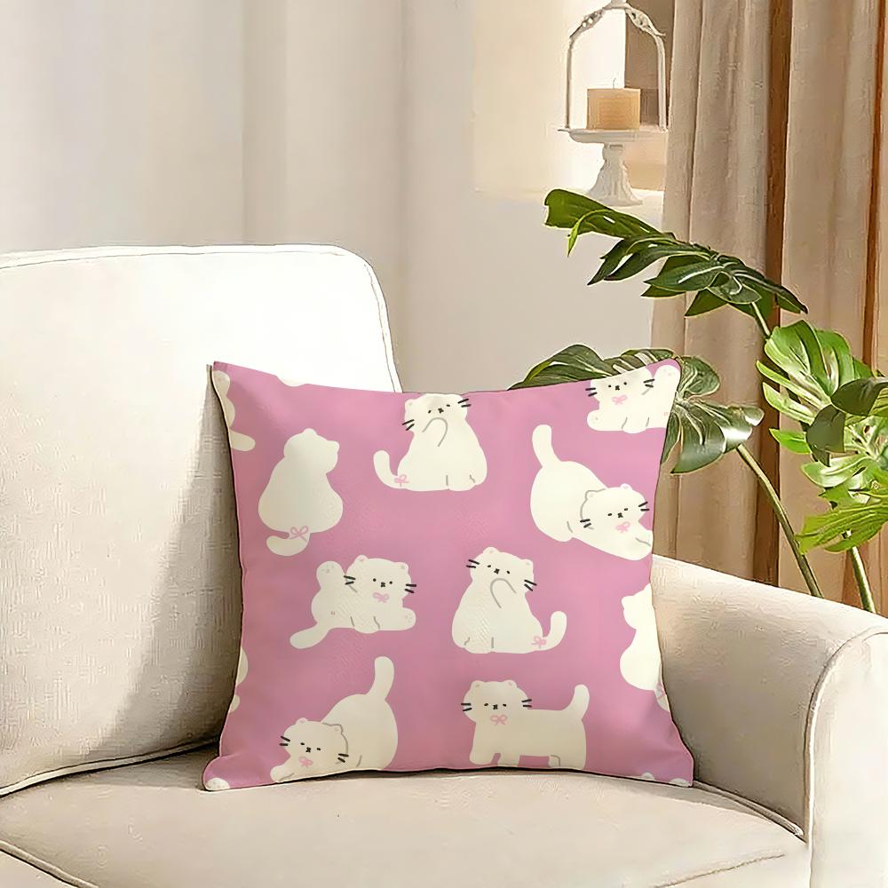 Cute Cat Cushion Cover Reversible Plush Pillow Cover Soft Fluffy Home Decor for Sofa Bedroom