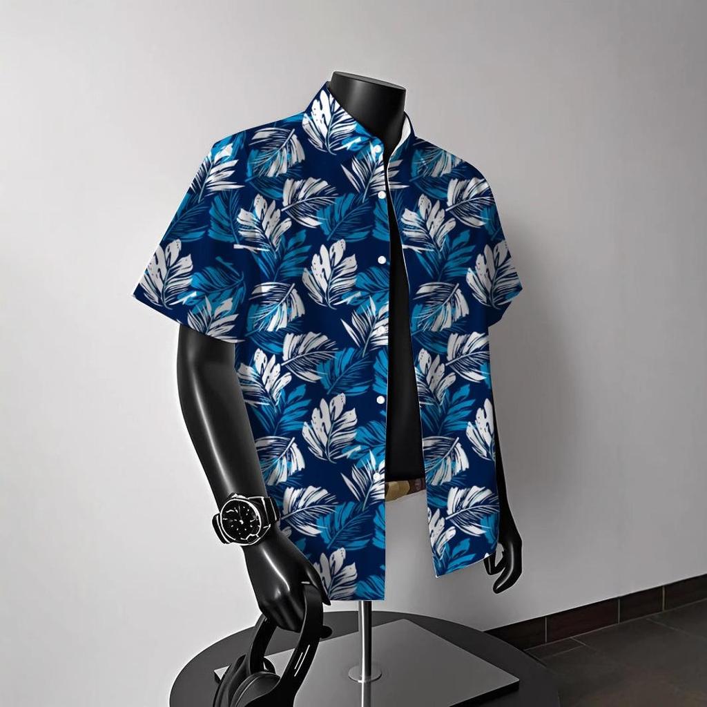 Men's Vintage Hong Kong-Style Hawaiian Floral Short-Sleeve Shirt: Trendy Summer Beachwear for Couples