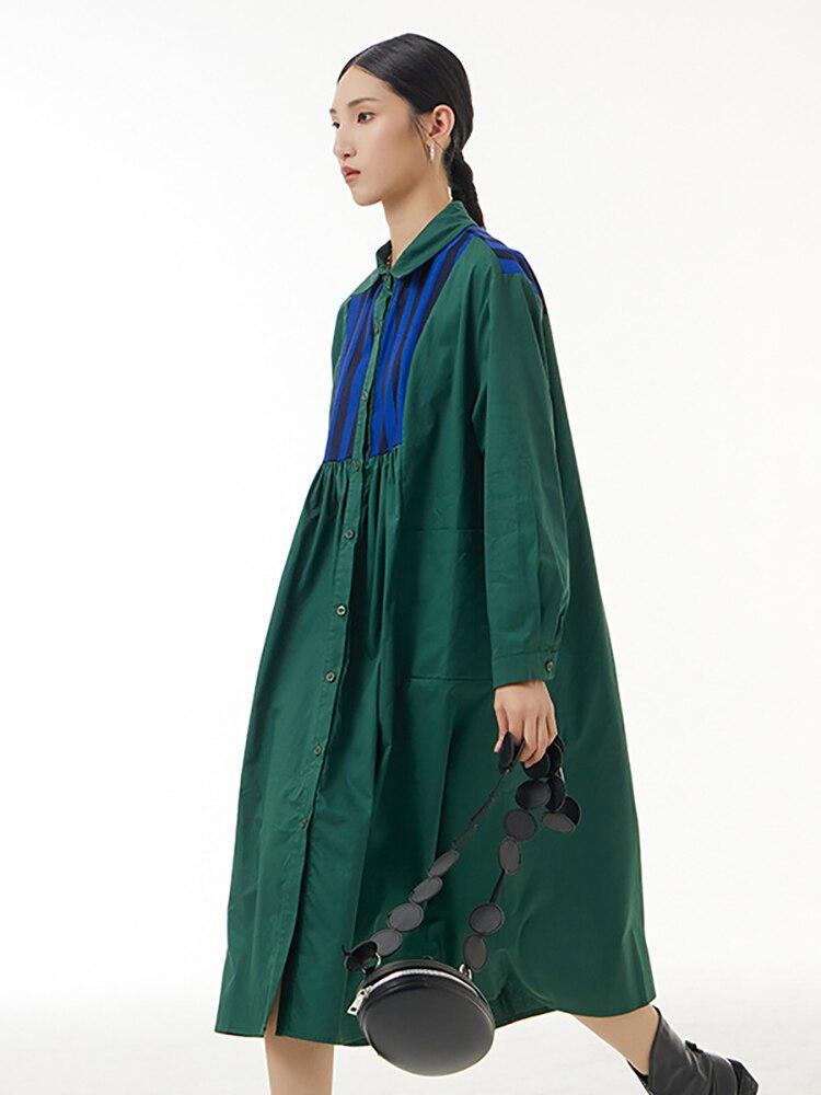 Xitao Vestido casual com dobras soltas, moda simples, emenda, vestido temperamento feminino ZY7822