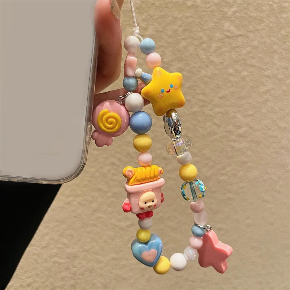 

Kawaii Lollipop Star Pendant Phone Charm Strap Bead Korean Bracelet For iPhone Samsung Accessories Hanging Rope Girl Jewelry
