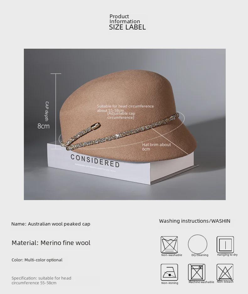 French Retro Wool Felt Women's Octagonal Hat for Autumn and Winter
