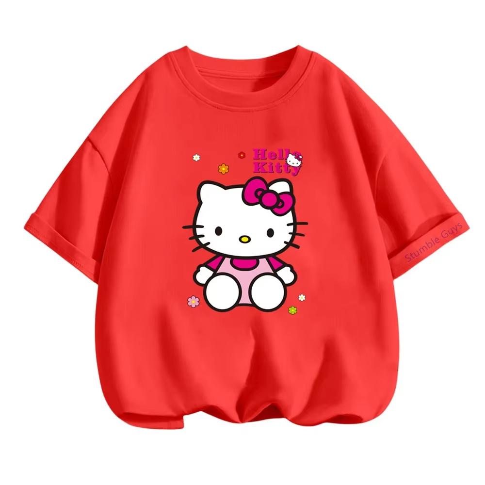 

2026Kids Fashion Boys Clothes Girls Hello Kitty Tshirt Summer Sanrio Kawaii Anime Comfortable summer childrens casual Tshirt S