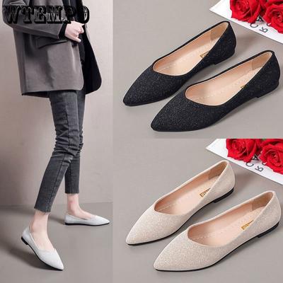 Single-shoe Women's Pointed Flat Shoes Lady Style Versatile Work Shoes Fashion Shiny Fashion Spring Casual Shoes Lazy Shoes