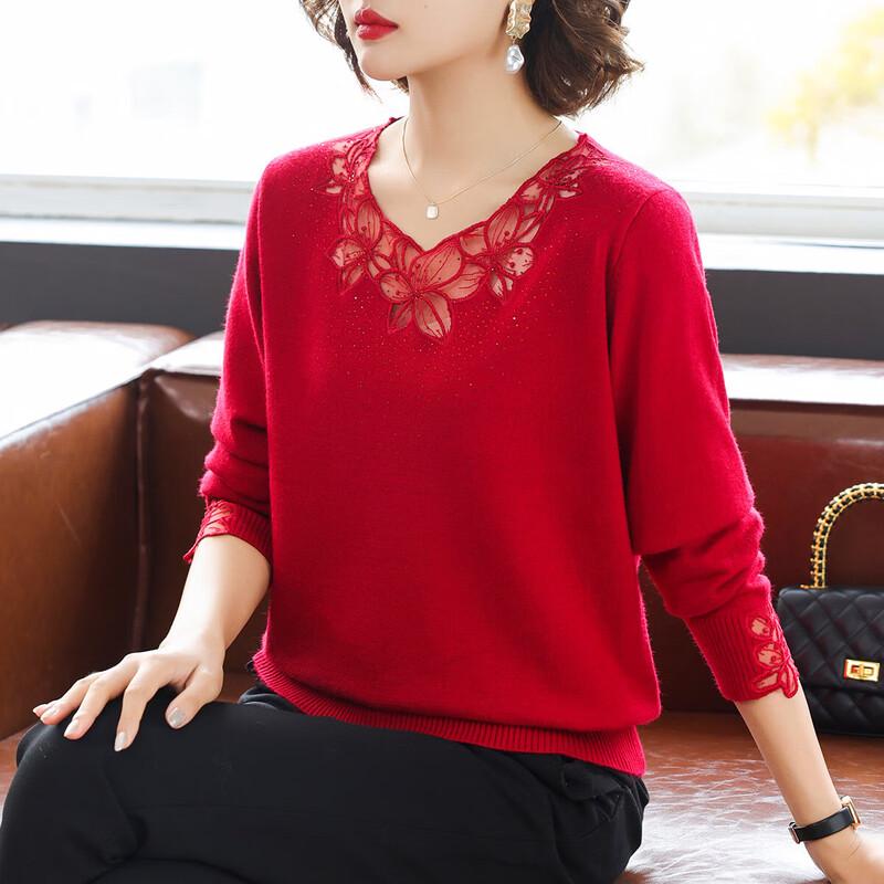 Dámský pletený svetr s dlouhým rukávem a výstřihem do V