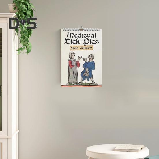 Medieval Dick Pics Calendar 2025 Prank Středověký Dick Nástěnný kalendář Legrační penis Rude kalendář s ilustracemi pro milovníky historie přátelé