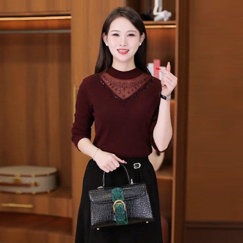 

Fleece-lined Thickened Bottoming Shirt for Women 2024 Fall and Winter New Arrival Silm Slimming Inner Middle-Aged Ladieswear All-Matching Warm Tops Anchor Red [Without Velvet] L-[Weight 101-110]