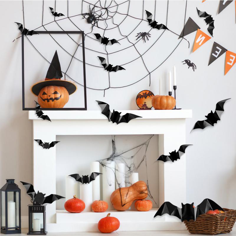 3d Bats Wall Stickers 4 Sizes Halloween Decorative Decals Wallpaper For Walls Doors Glass Tiles