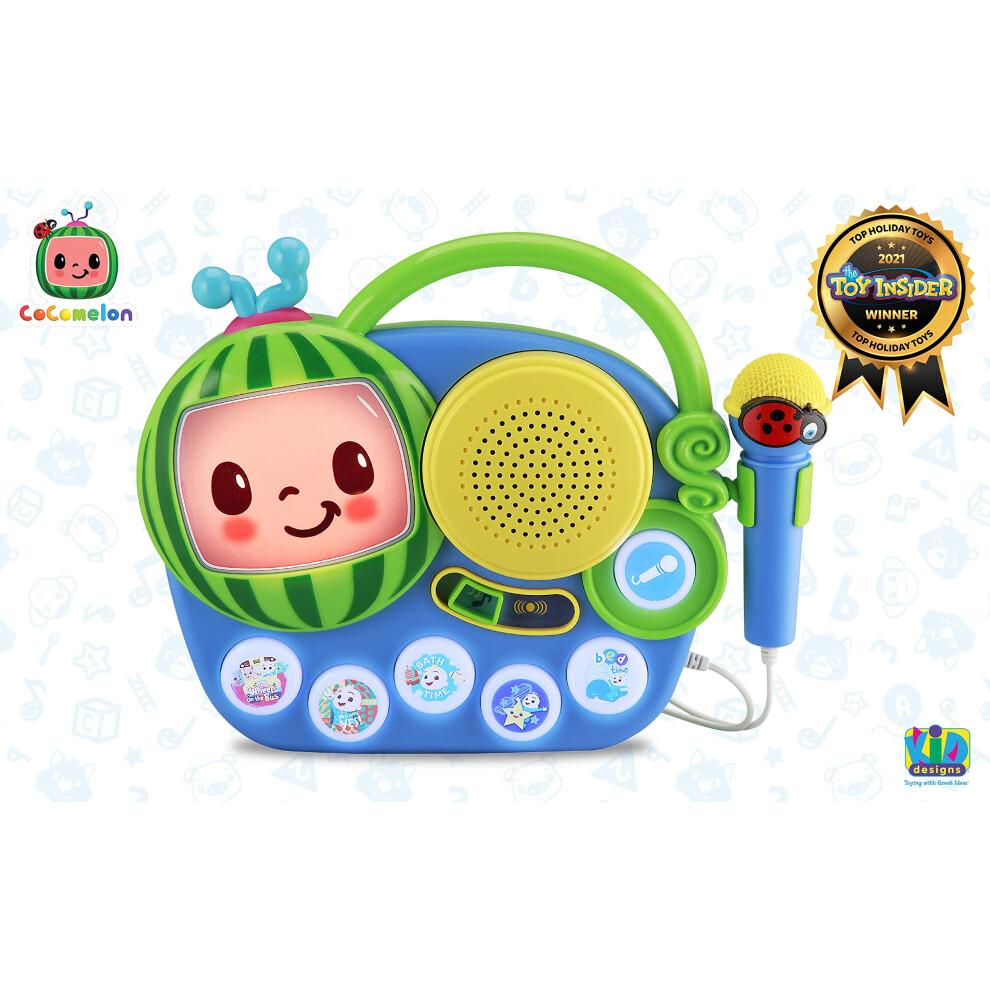 eKids Auxiliary Cocomelon Toy Singalong Boombox with Microphone for Toddlers Built-in Music and Flashing Lights Fans of Cocomelon Gifts