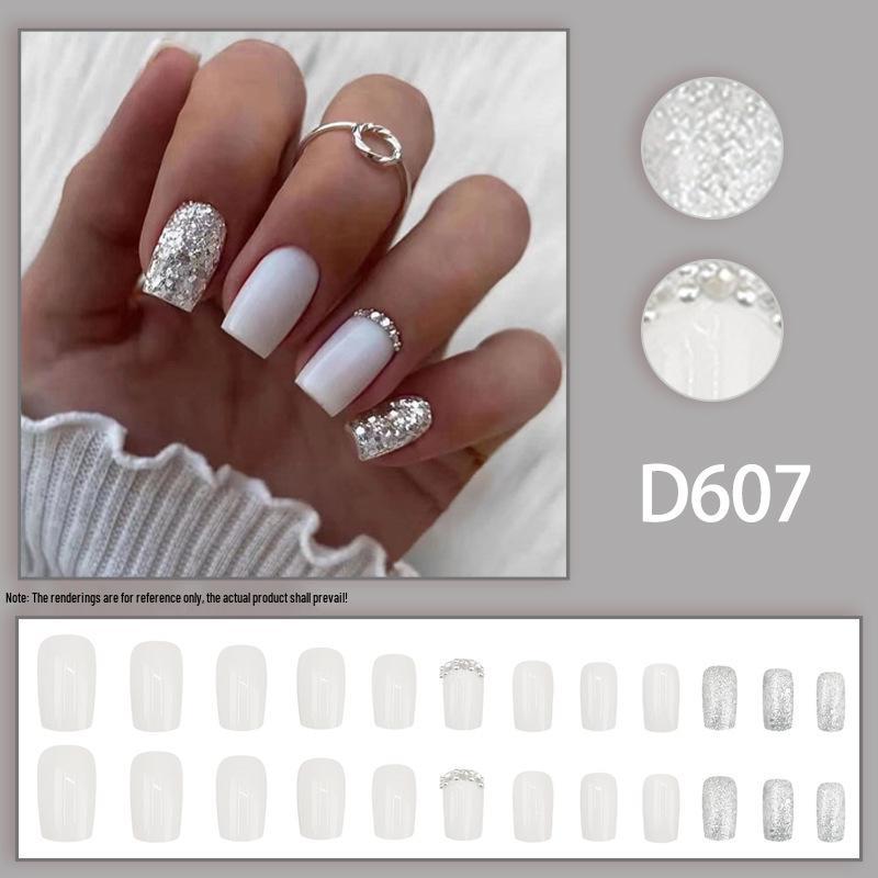 Elegant Rhinestone Glitter Short Fake Nails - High-End, Stylish, and Wearable
