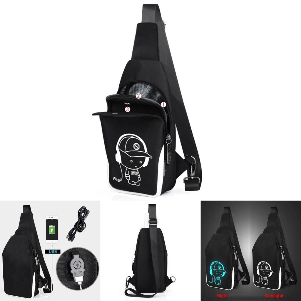Stylish Luminous Outdoor Backpack With Usb Charging And Earphone Jack For School