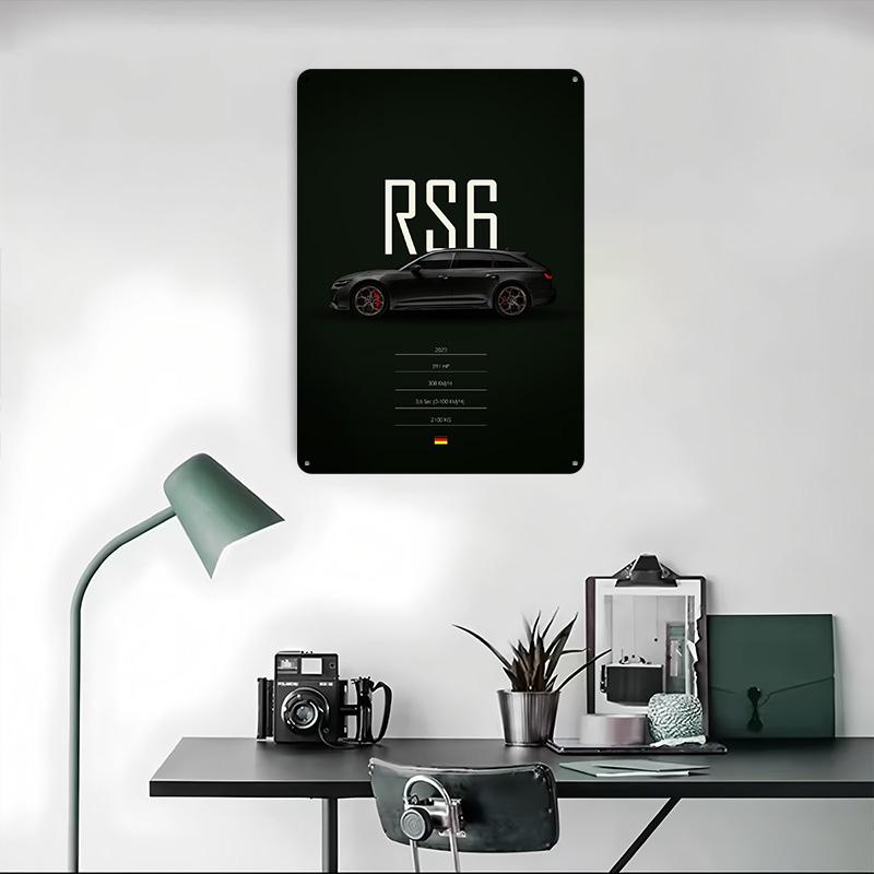 2023 Sports Car RS6 Poster Customized Wall Art Vintage Metal Signs Retro Tin Plaque for Man Cave Home Decorations Bathroom Decor