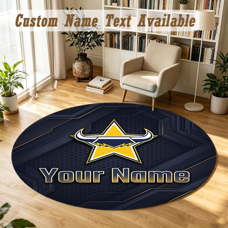 Round Rug Custom NameNorth Queensland Cowboys Pattern Non Slip Carpet Home Floor Decor