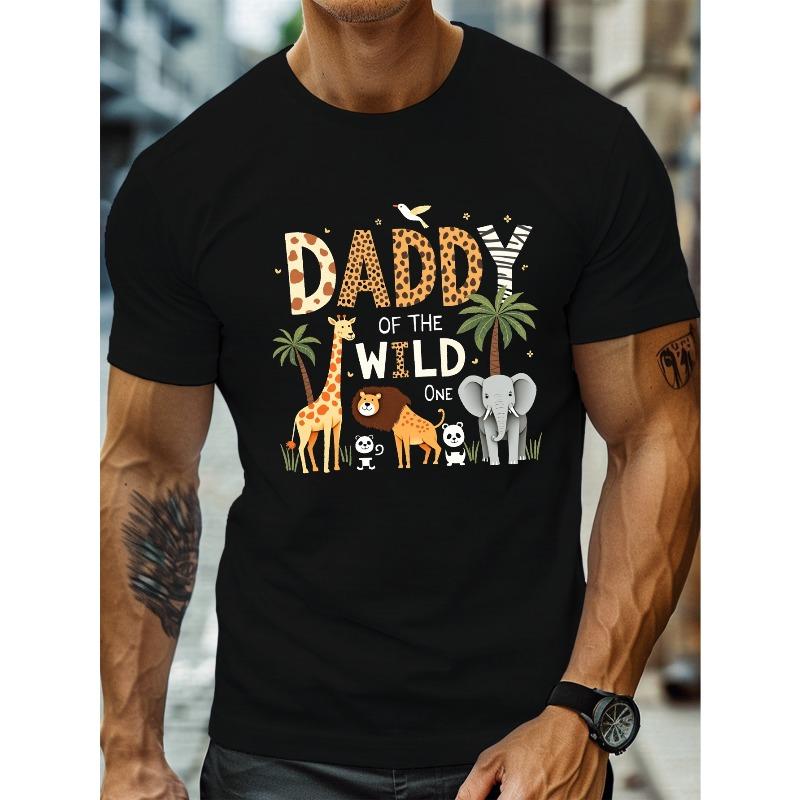 

European Sizes Men S Vintage Style T-Shirt - Vibrant Jungle Animal Print, Casual Crew Neck Short Sleeve Men s Top Regular Fit S разноцветный