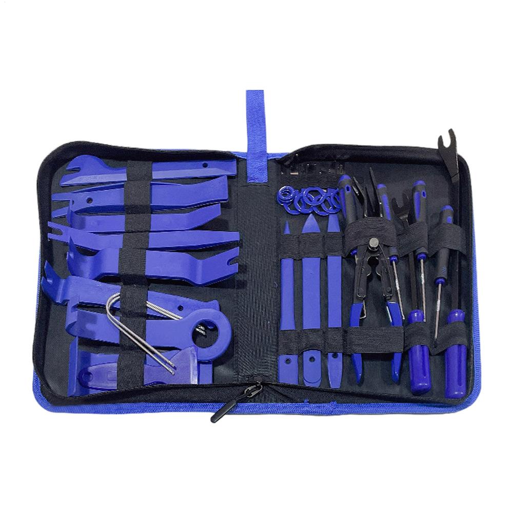 

Комплект для снятия внутренней отделки, 19 шт., инструмент для снятия аудиопанели, разделитель отделки автомобиля, автомобильный набор для снятия с чехлом для переноски синий