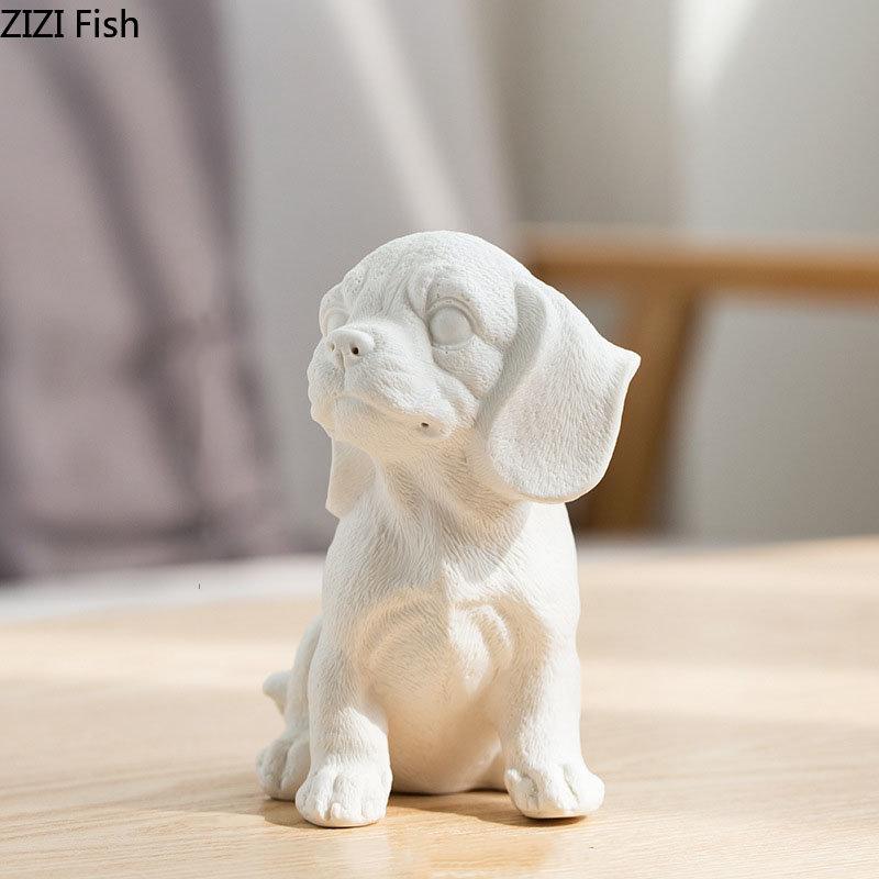 Lovely Puppy Ceramic Sculpture French Bulldog Ornaments Crafts White Dog Miniature Figurines Desk Decoration Animal Statue