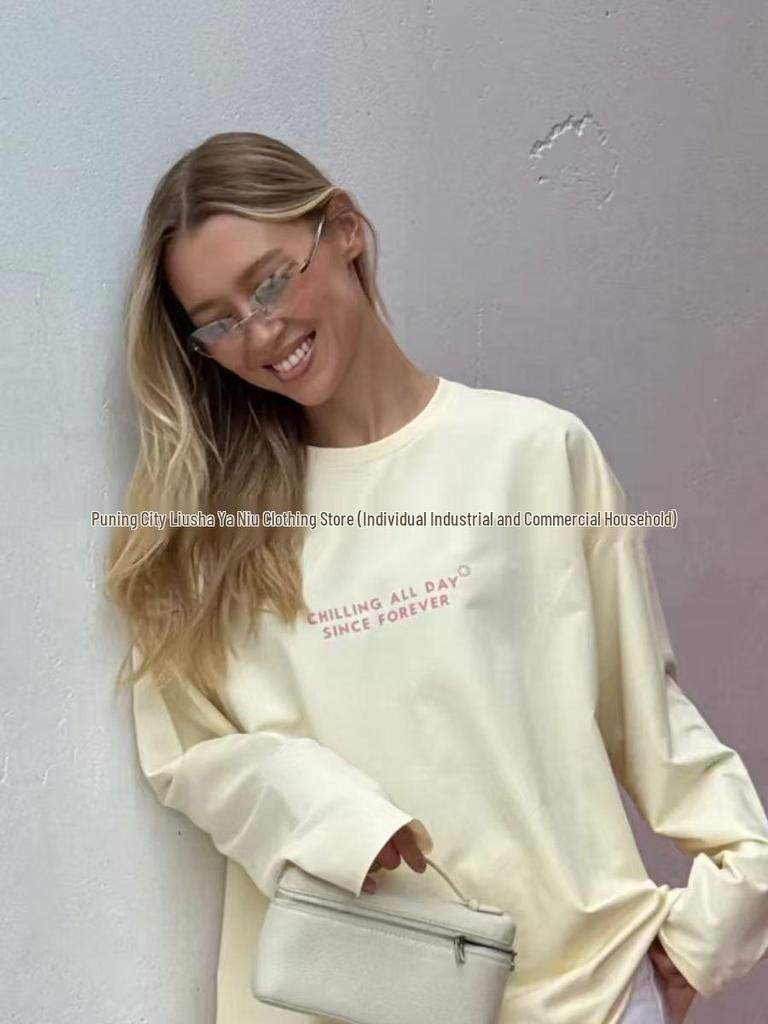 Women's European-American Style 100% Cotton Slimming Long Sleeve T-Shirt for Early Autumn