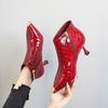 European and American thin heel boots pointed thin boots 2025 autumn and winter new patent leather short boots women's high heels versatile vel
