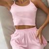 Casual Ladies Set Knitted Breathable Skin-friendly Camisole Pajamas Open Shorts Two-piece Set