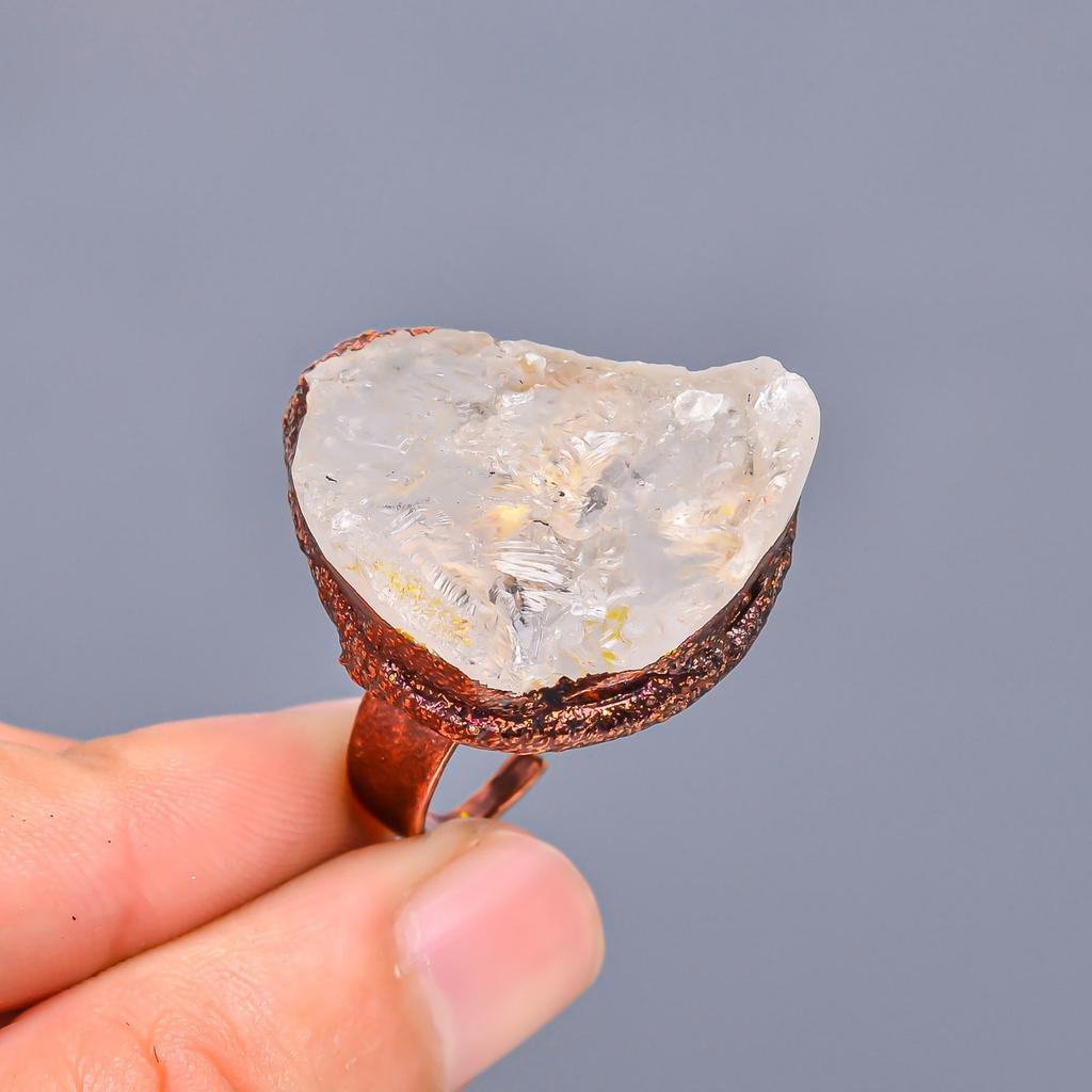 Fancy Crystal Rough Stone Copper Art Deco Cocktail Engagement Gift Ring Jewelry V-8