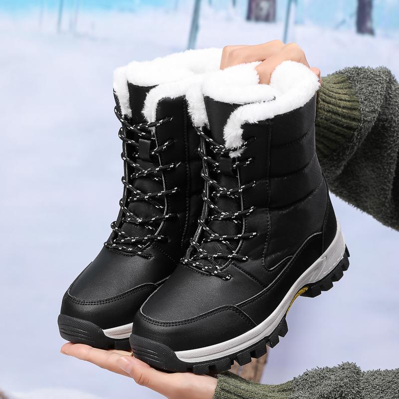 TUINANLE Schneestiefel für Damen, rutschfest, schwarz, warm, hohe Schuhe, wasserdicht, Plateaustiefel